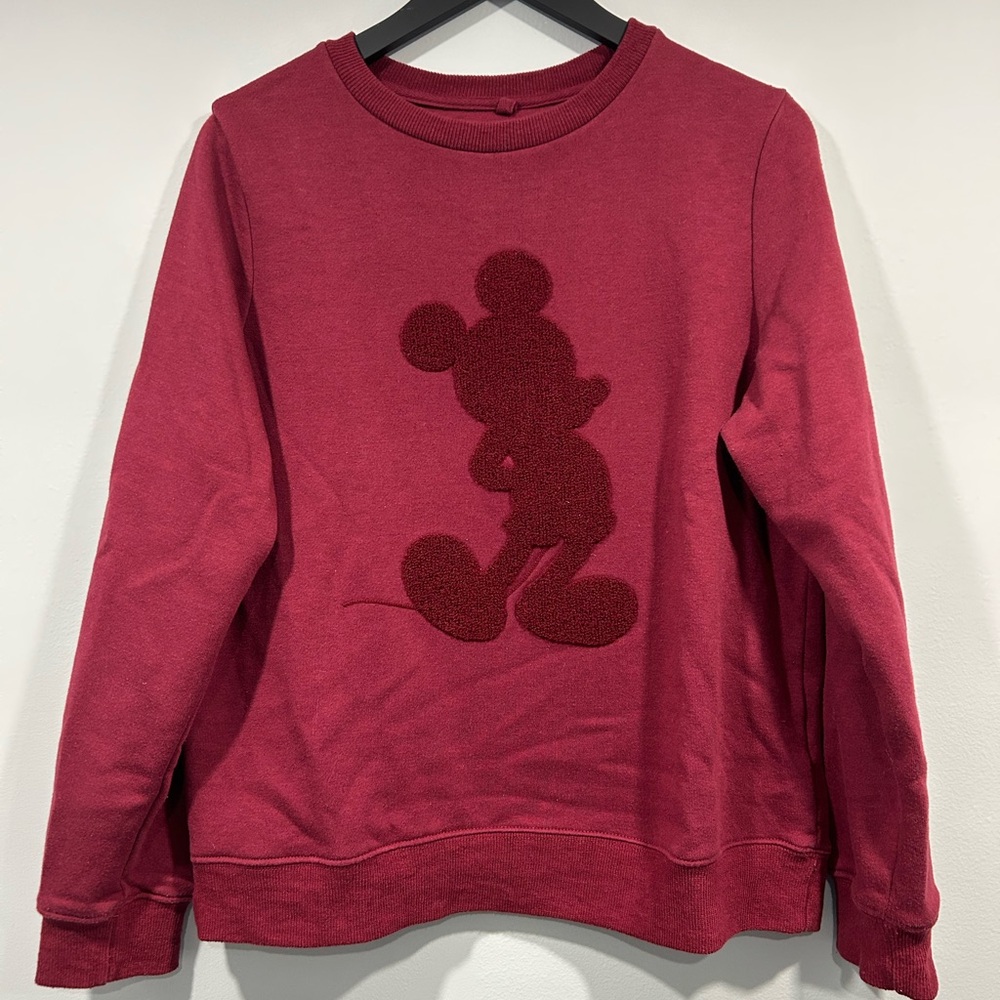 Disney Mickey Mouse embroidered sweatshirt burgundy ladies size medium